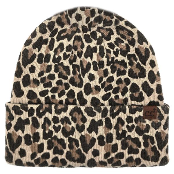CC LEOPARD PRINT CUFF BEANIE