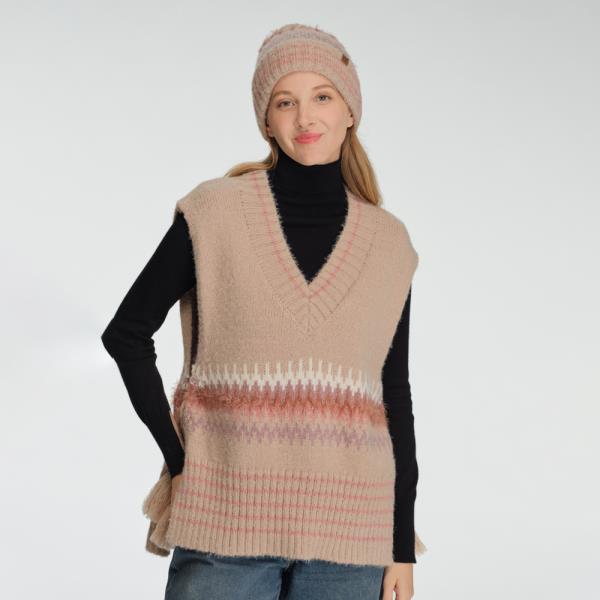 CC MULTI COLOR CHEVRON POM BEANIE