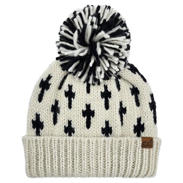 CC ALL OVER CROSS PATTERN YARN POM BEANIE