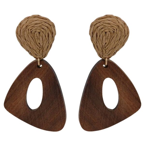 RAFFIA TOP WOOD ABSTRACT DANGLE EARRINGS