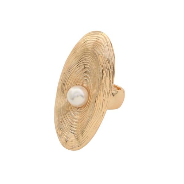PEARL BEAD LONG OVAL METAL RING