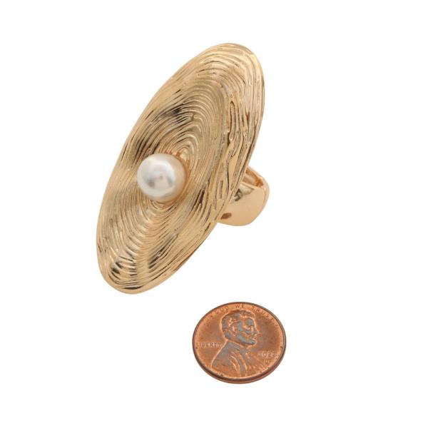 PEARL BEAD LONG OVAL METAL RING