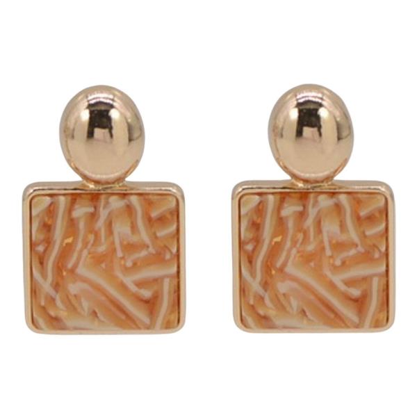 TEXTURED METAL ROUND TOP SQUARE RESIN STUD EARRINGS