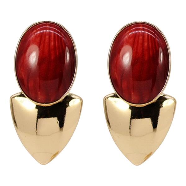 TEXTURED METAL OVAL STONE STUD EARRINGS