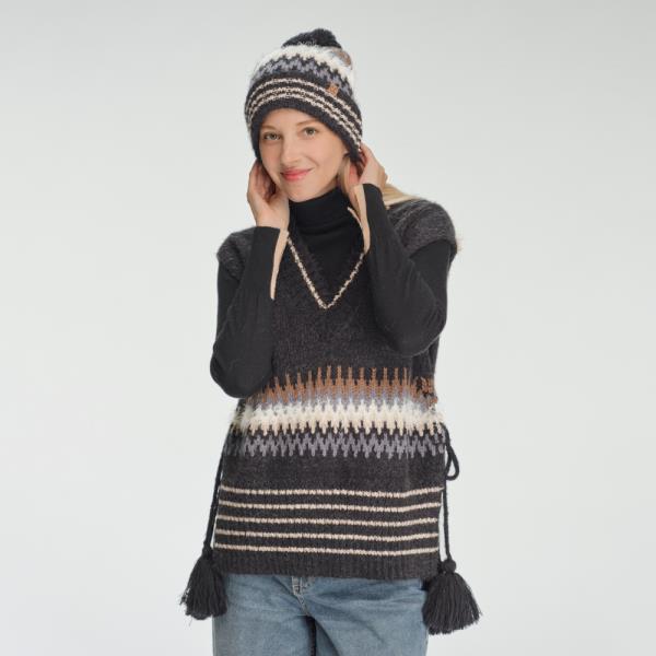 CC MULTI COLOR CHEVRON WITH TASSEL VEST