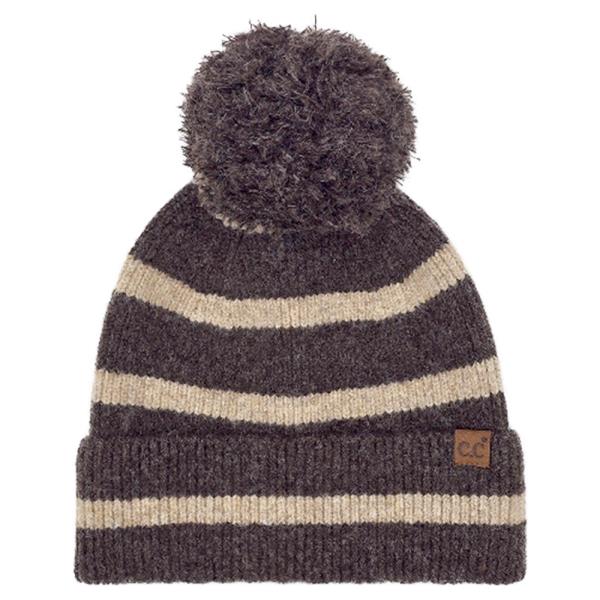 CC STRIPE YARN POM BEANIE