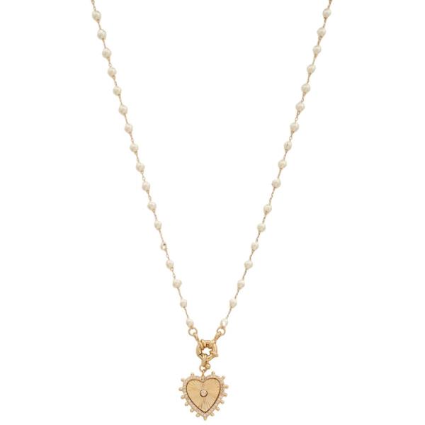 HEART CHARM PEARL BEADED NECKLACE