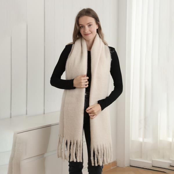 SOLID COLOR OBLONG SCARF W/ FRINGE