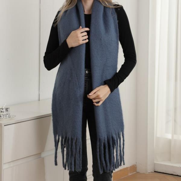 SOLID COLOR OBLONG SCARF W/ FRINGE