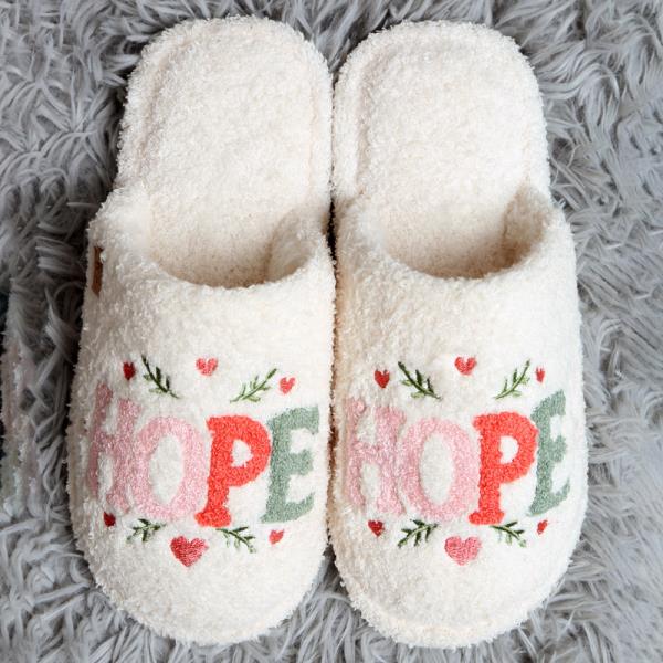 HOPE JOY HEART EMBROIDERED SLIPPERS - SM SIZE