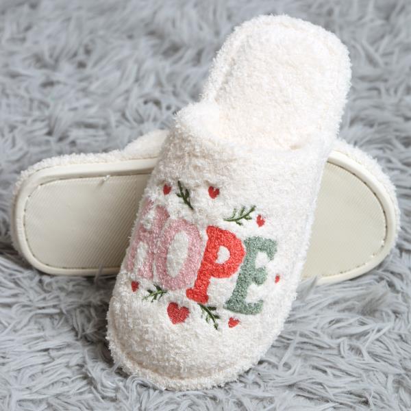 HOPE JOY HEART EMBROIDERED SLIPPERS - SM SIZE