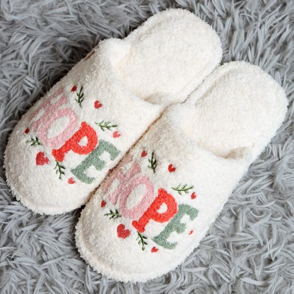 HOPE JOY HEART EMBROIDERED SLIPPERS - SM SIZE