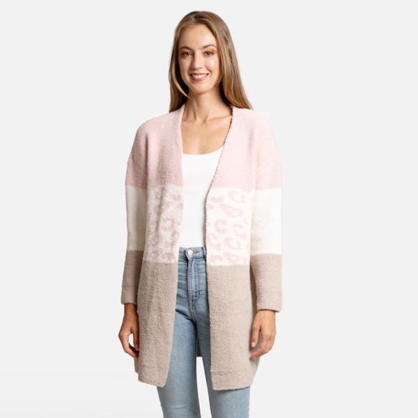 COLOR BLOCK LEOPARD PRINT CARDIGAN