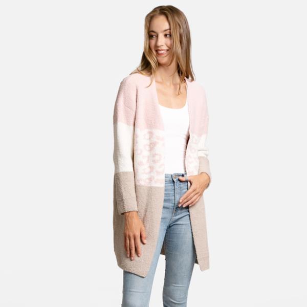 COLOR BLOCK LEOPARD PRINT CARDIGAN