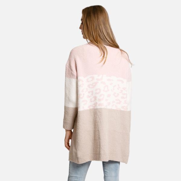 COLOR BLOCK LEOPARD PRINT CARDIGAN