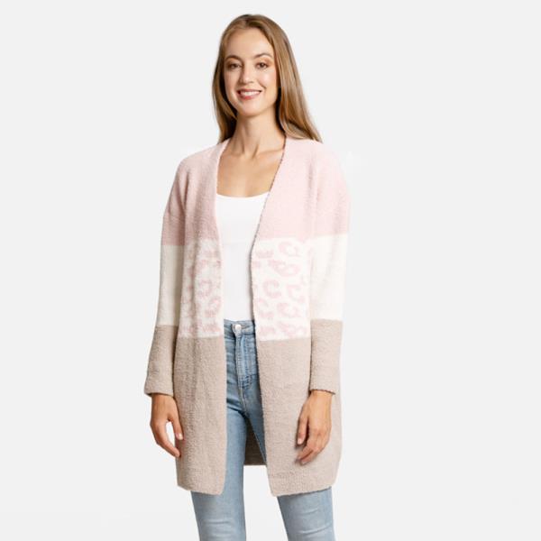 COLOR BLOCK LEOPARD PRINT CARDIGAN