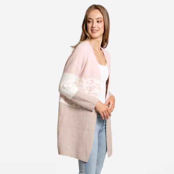 COLOR BLOCK LEOPARD PRINT CARDIGAN