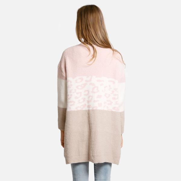 COLOR BLOCK LEOPARD PRINT CARDIGAN
