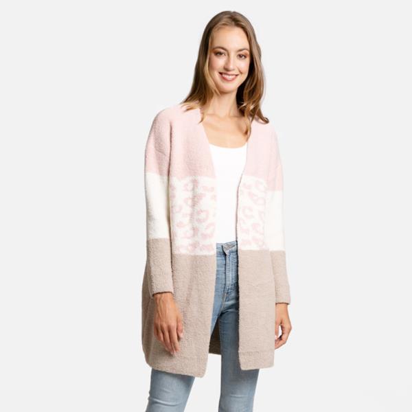 COLOR BLOCK LEOPARD PRINT CARDIGAN