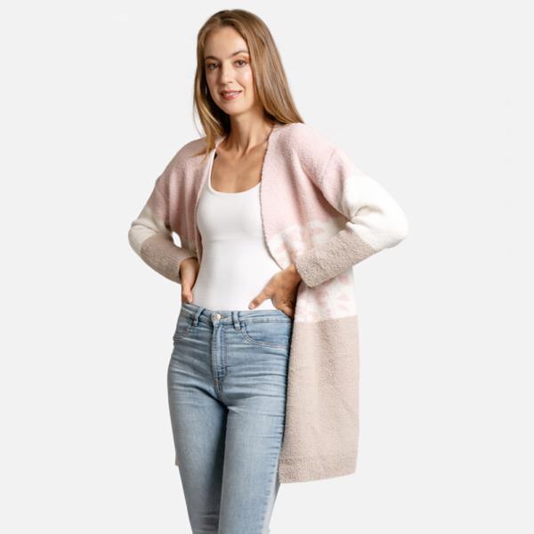 COLOR BLOCK LEOPARD PRINT CARDIGAN