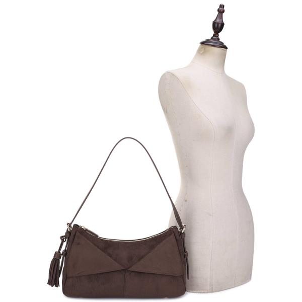 MODERN DESIGN ZIPPER TASSEL CURVE SHOULDER BAG