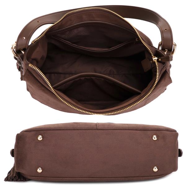 MODERN DESIGN ZIPPER TASSEL CURVE SHOULDER BAG