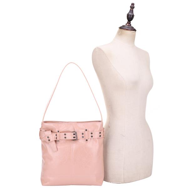 SMOOTH TEXTURED BUCKLE DESIGN SHOULDER BAG