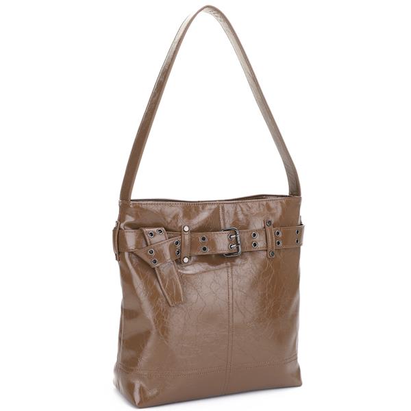 SMOOTH TEXTURED BUCKLE DESIGN SHOULDER BAG