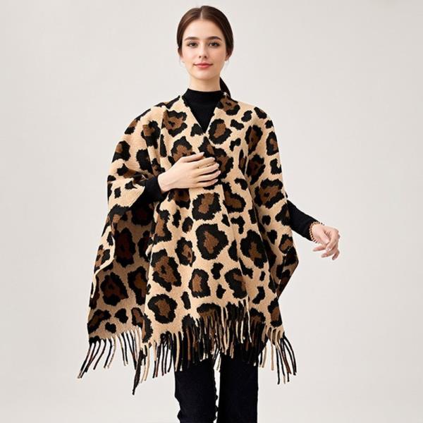 LEOPARD PRINT TASSEL PONCHO