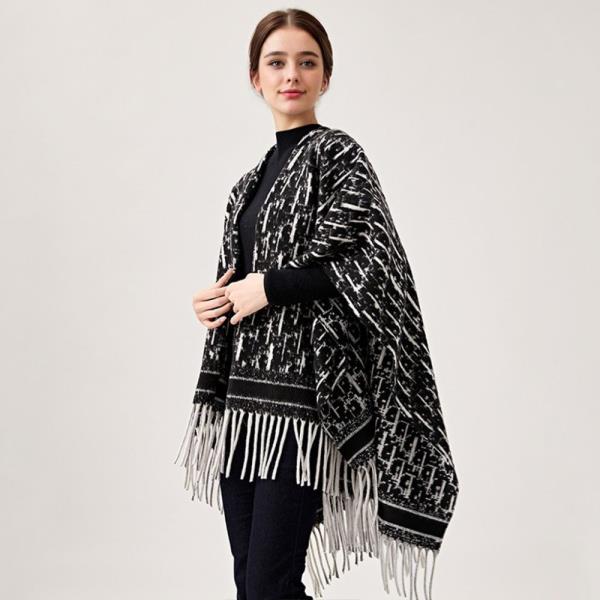 ABSTRACT PATTERN FRINGE SHAWL SCARF