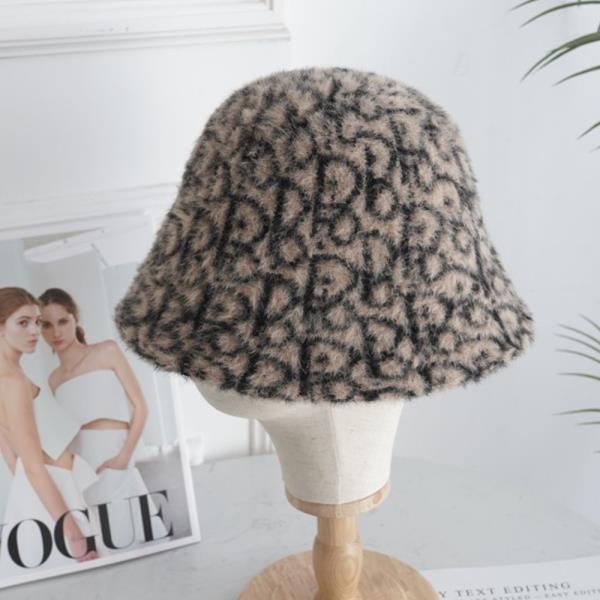 FAUX FUR MONOGRAM PATTERN BUCKET HAT
