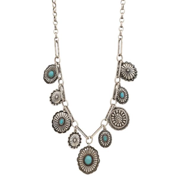 WESTERN CONCHO TURQUOISE STONE METAL NECKLACE
