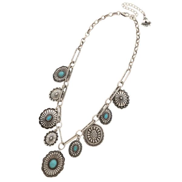 WESTERN CONCHO TURQUOISE STONE METAL NECKLACE