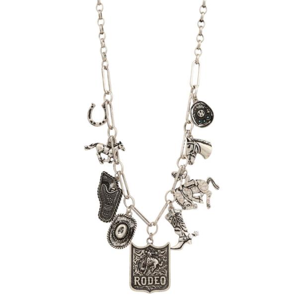 WESTERN RODEO MULTI CHARM METAL NECKLACE