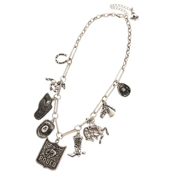 WESTERN RODEO MULTI CHARM METAL NECKLACE