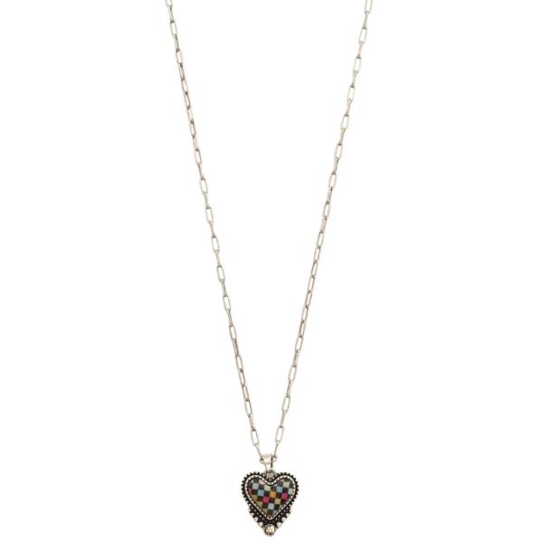 CHECKERED PATTERN HEART PENDANT NECKLACE
