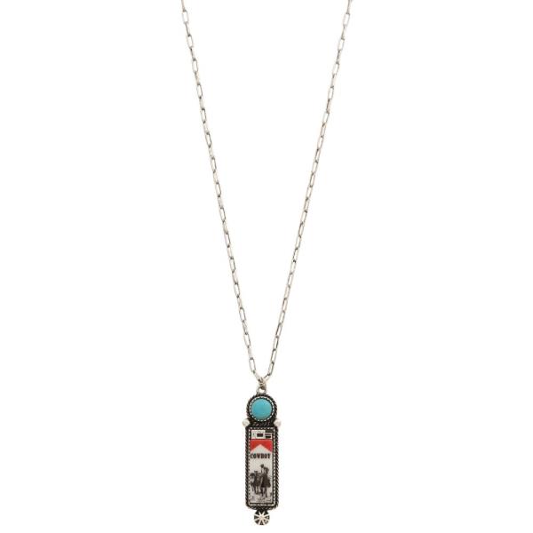 TURQUOISE BEAD RECTANGLE PENDANT NECKLACE