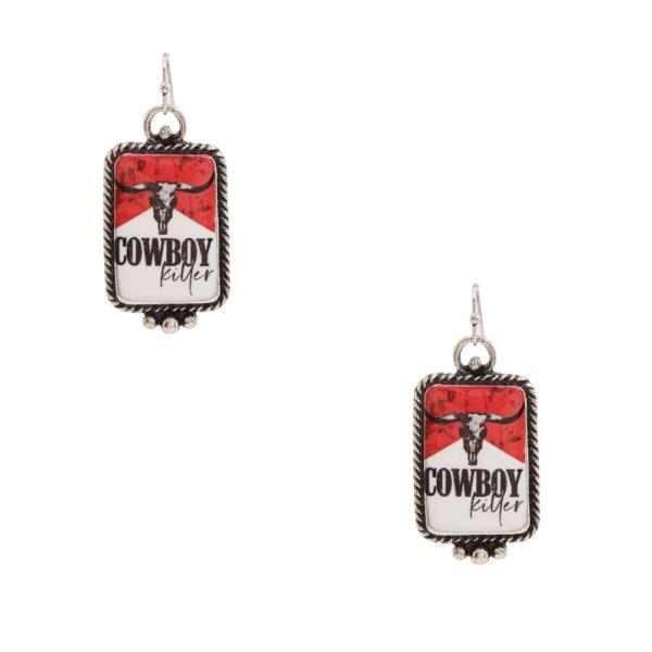 RECTANGLE SHAPE COWBOY DANGLE EARRING