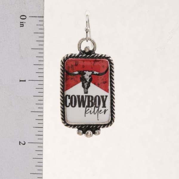 RECTANGLE SHAPE COWBOY DANGLE EARRING