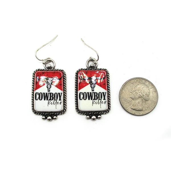 RECTANGLE SHAPE COWBOY DANGLE EARRING