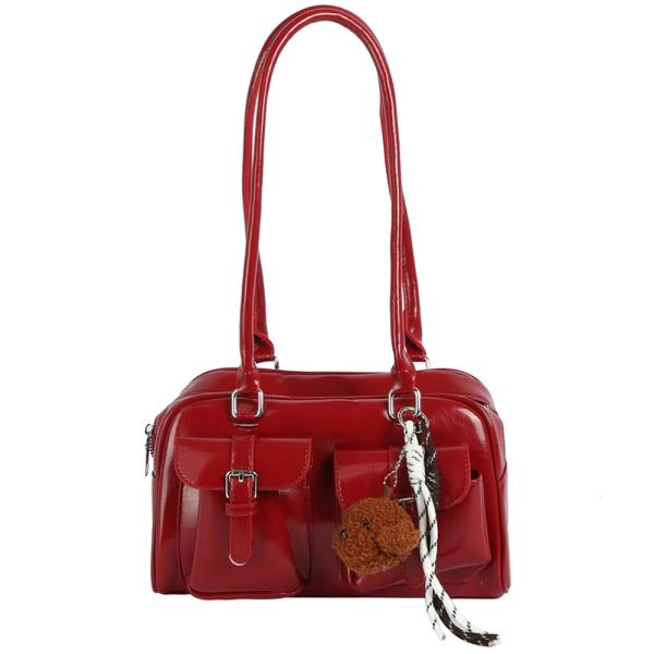 CHIC BUCKLE DESIGN SHOULDER BAG W DOLL KEYCHAIN