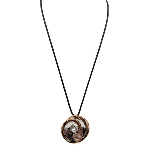 METAL PEARL PENDANT CORD NECKLACE