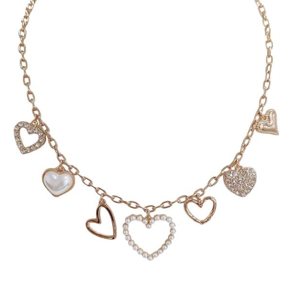 PEARL HEART MULTI CHARM NECKLACE