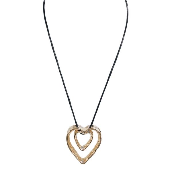CORD LAYERED HEART PENDANT  NECKLACE