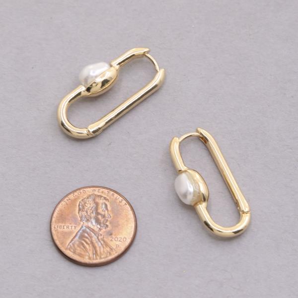 PEARL BEAD OVAL METAL EARRING