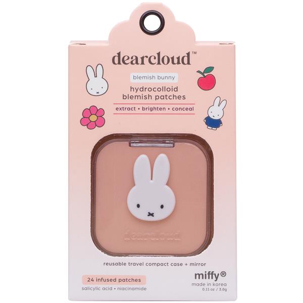 DEARCLOUD BLEMISH MIFFY BUNNY HYDROCOLLOID 24 INFUSED PATCHES WITH REUSABLE TRAVEL COMPACT CASE AND MIRROR