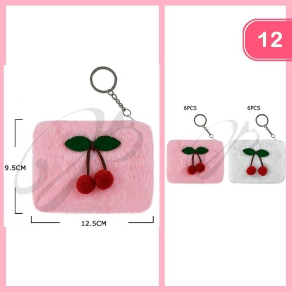 FURRY CHERRY COIN PURSE KEYCHAIN (12 UNITS)