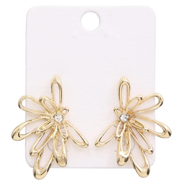 CRYSTAL HALF METAL FLOWER EARRING