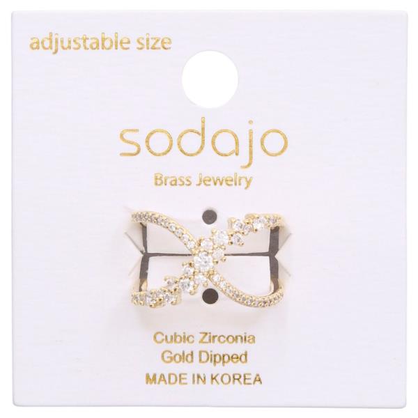 SODAJO CRISS CROSS CZ GOLD DIPPED ADJUSTABLE RING