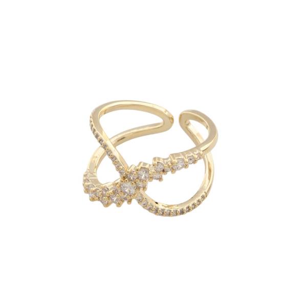 SODAJO CRISS CROSS CZ GOLD DIPPED ADJUSTABLE RING